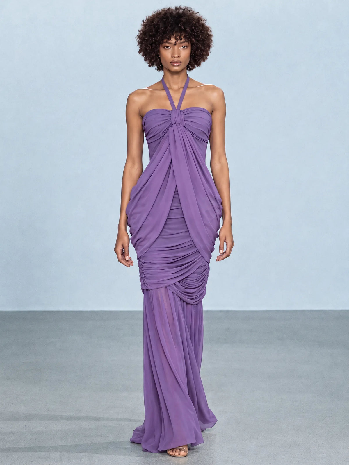 Audrey Twisted Ruched Halter Maxi Dress