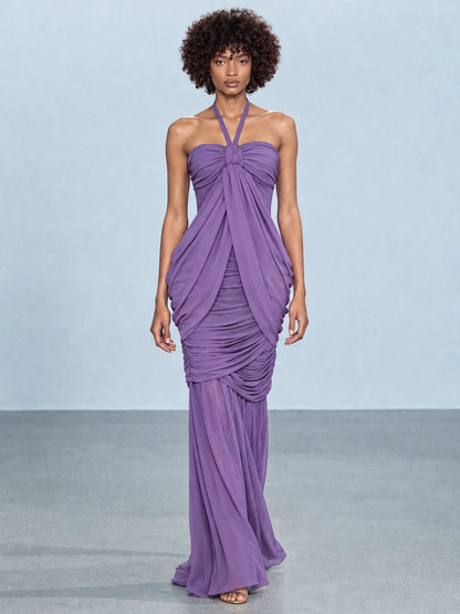 Audrey Twisted Ruched Halter Maxi Dress