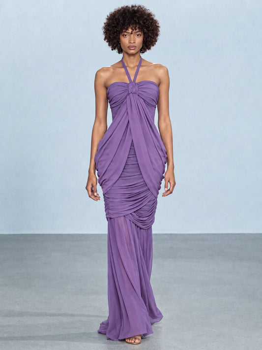 Audrey Twisted Ruched Halter Maxi Dress