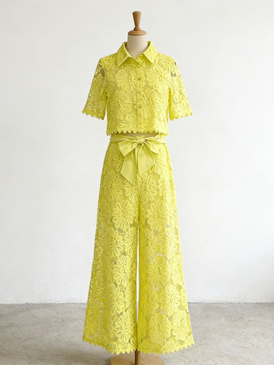 Celine Hollowed-Out Lace Two Piece Set