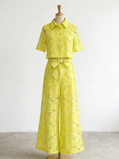 Celine Hollowed-Out Lace Two Piece Set