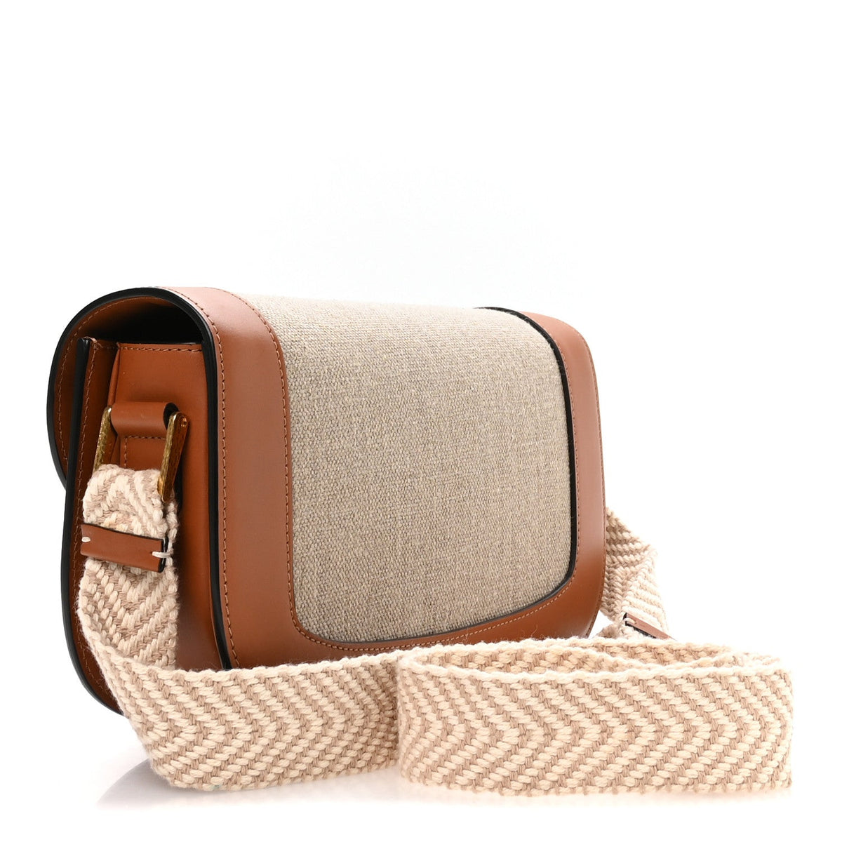 Calfskin Linen Supervee Crossbody Bag Saddle Brown Natural