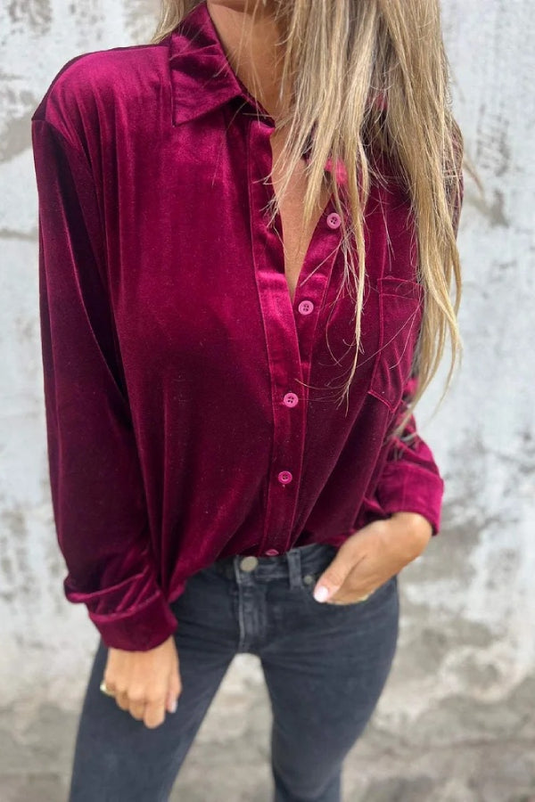 Women's Fashion Gold Velvet Lapel Shirt