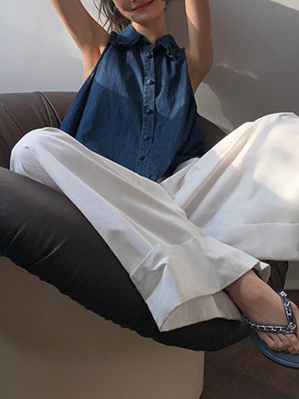 High Waisted Wide Leg Pleated Solid Color Casual Pants Bottoms Flared Trousers