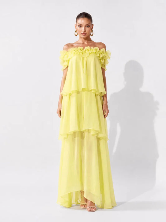 Victoria Tiered Ruffle Tulle Maxi Dress