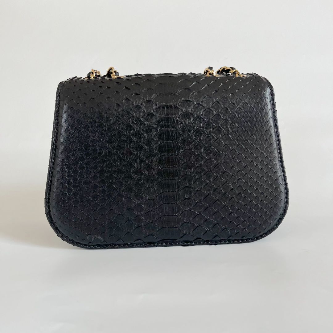 Chanel black braided chic flap bag in python