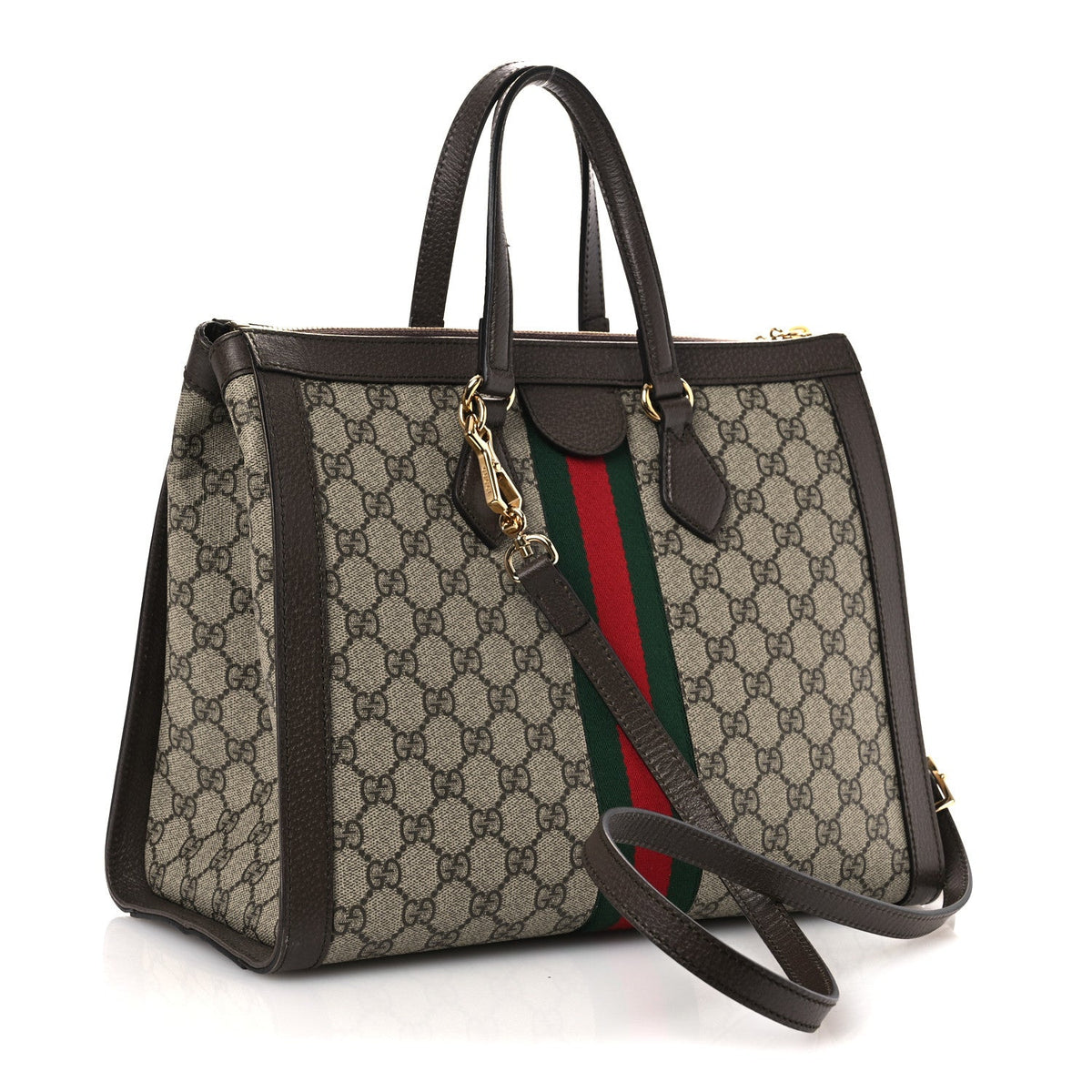 GG Supreme Monogram Web Medium Ophidia Tote Bag Brown