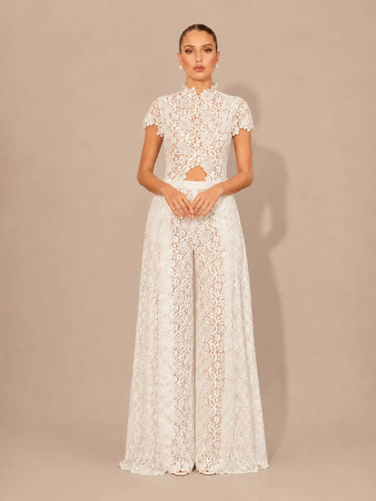 Pandora Lace-Panel Top and Trousers Set