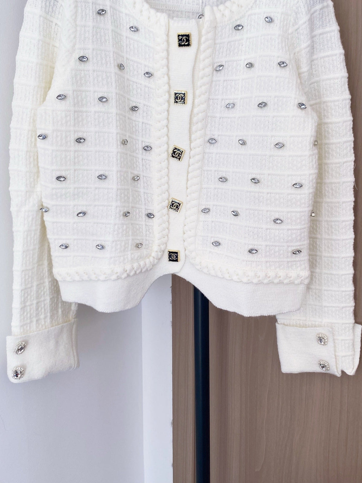 Chanel 2025 Cardigan With Rhinestone Embellishment White Wool