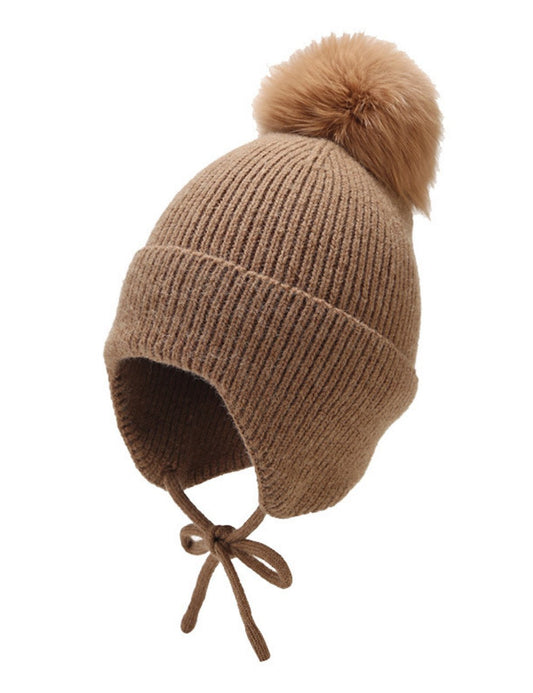 Solid Color String Tie Knit Pom Beanie