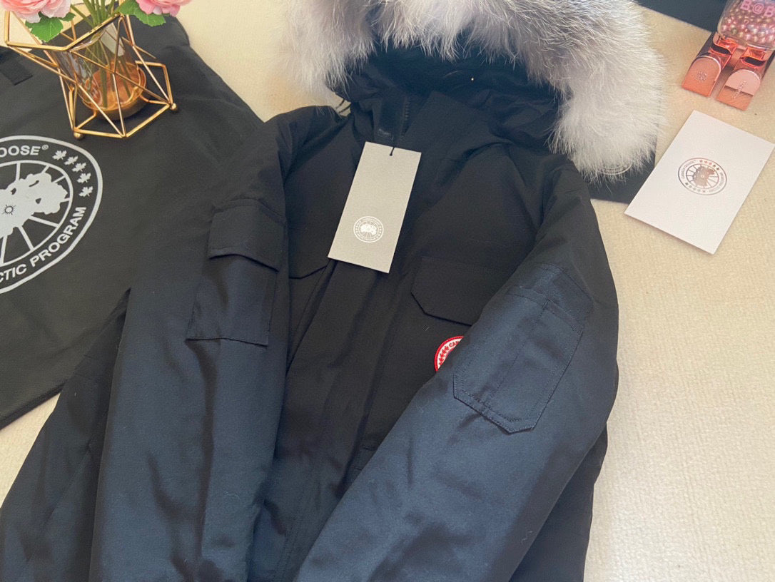Canada Goose Children Jacket Wolf Fur Black Polyester Cotton