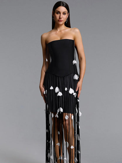 Arielle Strapless Leaf Fringe Bandage Mini Dress