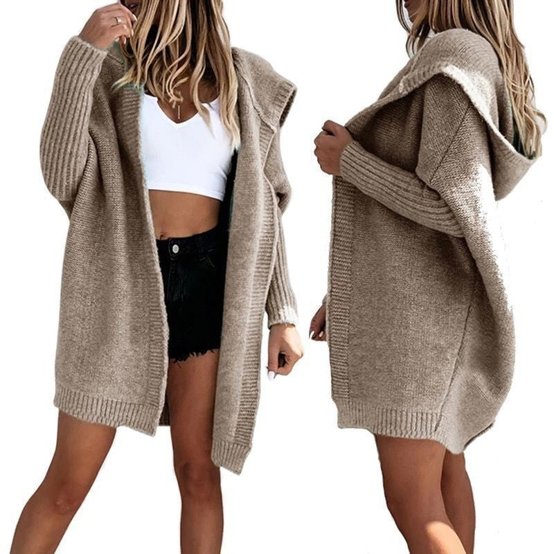 Cotton Blend Loose Knit Hoodie Sweater