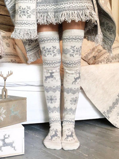 Christmas Snowflake Elk Tribal Pattern Over Knee-High Stocking