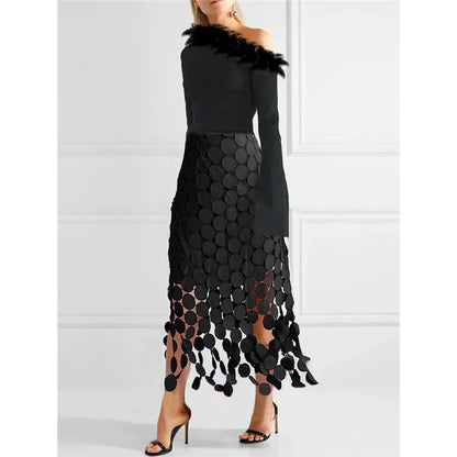 Loose Hollow Polka-Dot Solid Color Skirts Bottoms