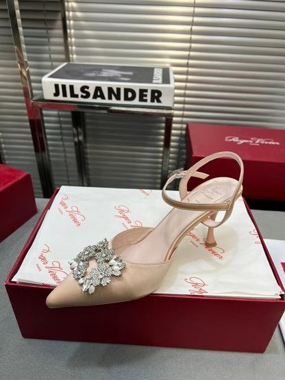 Flower Strass Buckle Slingback Pump 90 Beige Satin