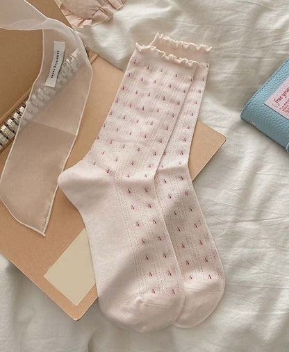 Casual Ruffle Flower Crew Cotton Socks