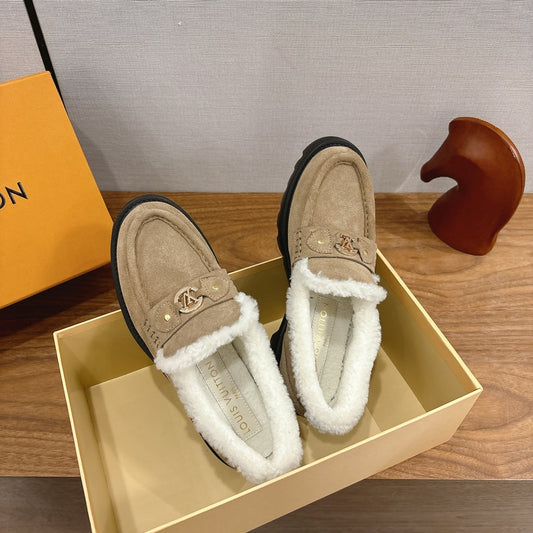 LV District Flat Loafer Dark Khahi Wool Suede 594853