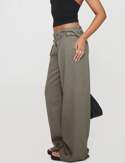 Trendy Wide Leg Adjustable Buckle Loose Pants