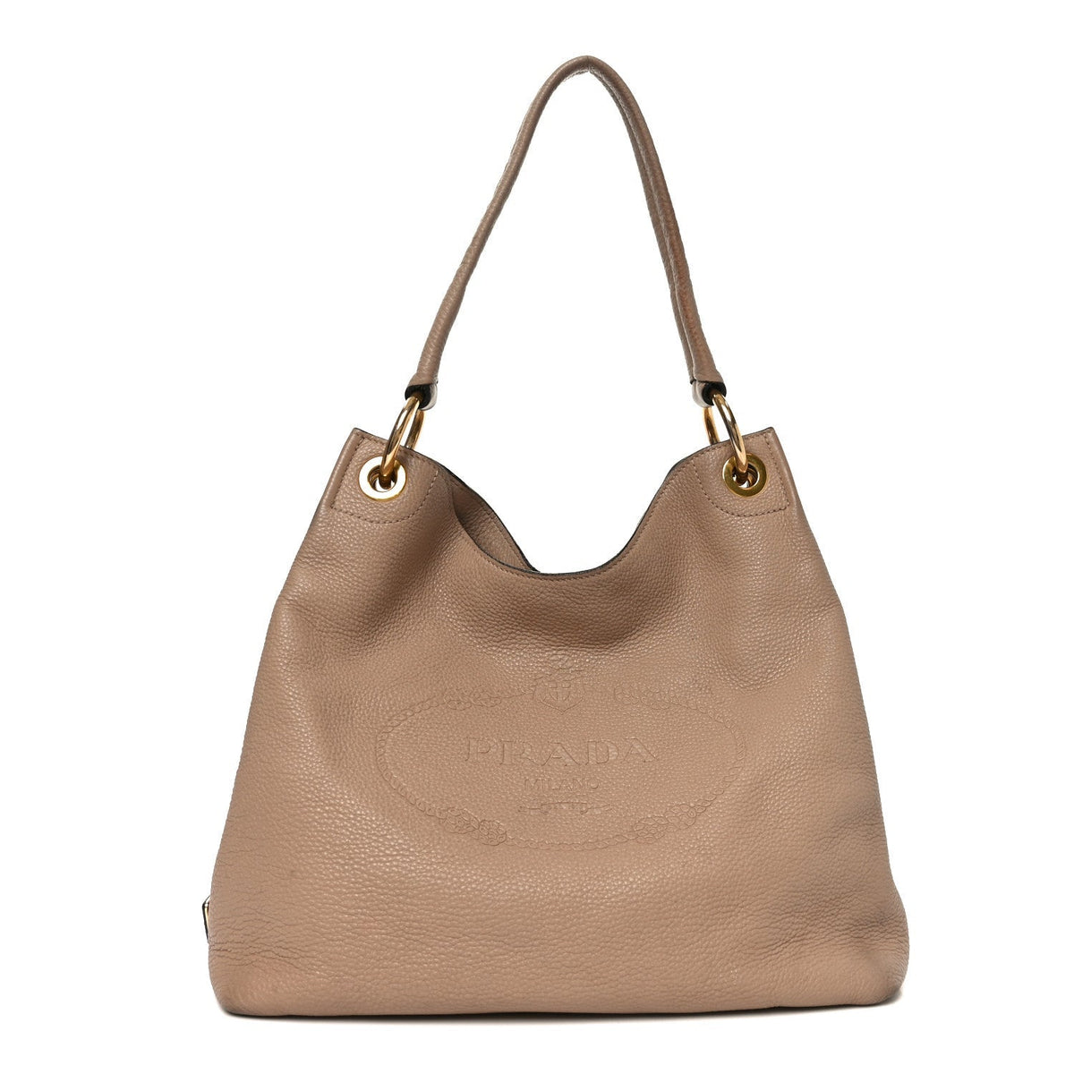 Vitello Phenix Embossed Logo Hobo Caramel