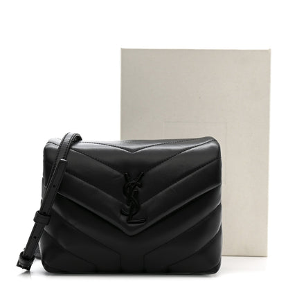 Calfskin Y Quilted Monogram Monochrome Toy Loulou Crossbody Bag Black