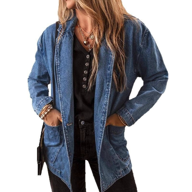 Slim Fit Cotton Denim Jacket Long Sleeve Tailored
