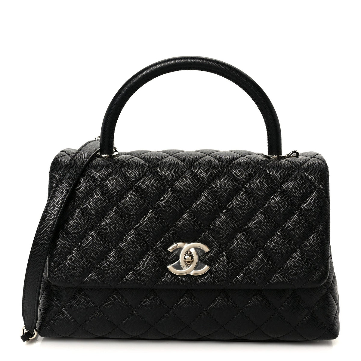Caviar Quilted Small Coco Handle Flap Black