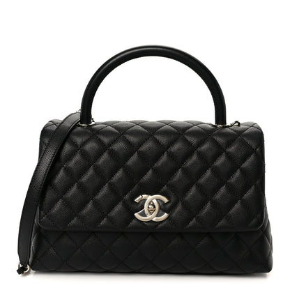 Caviar Quilted Small Coco Handle Flap Black