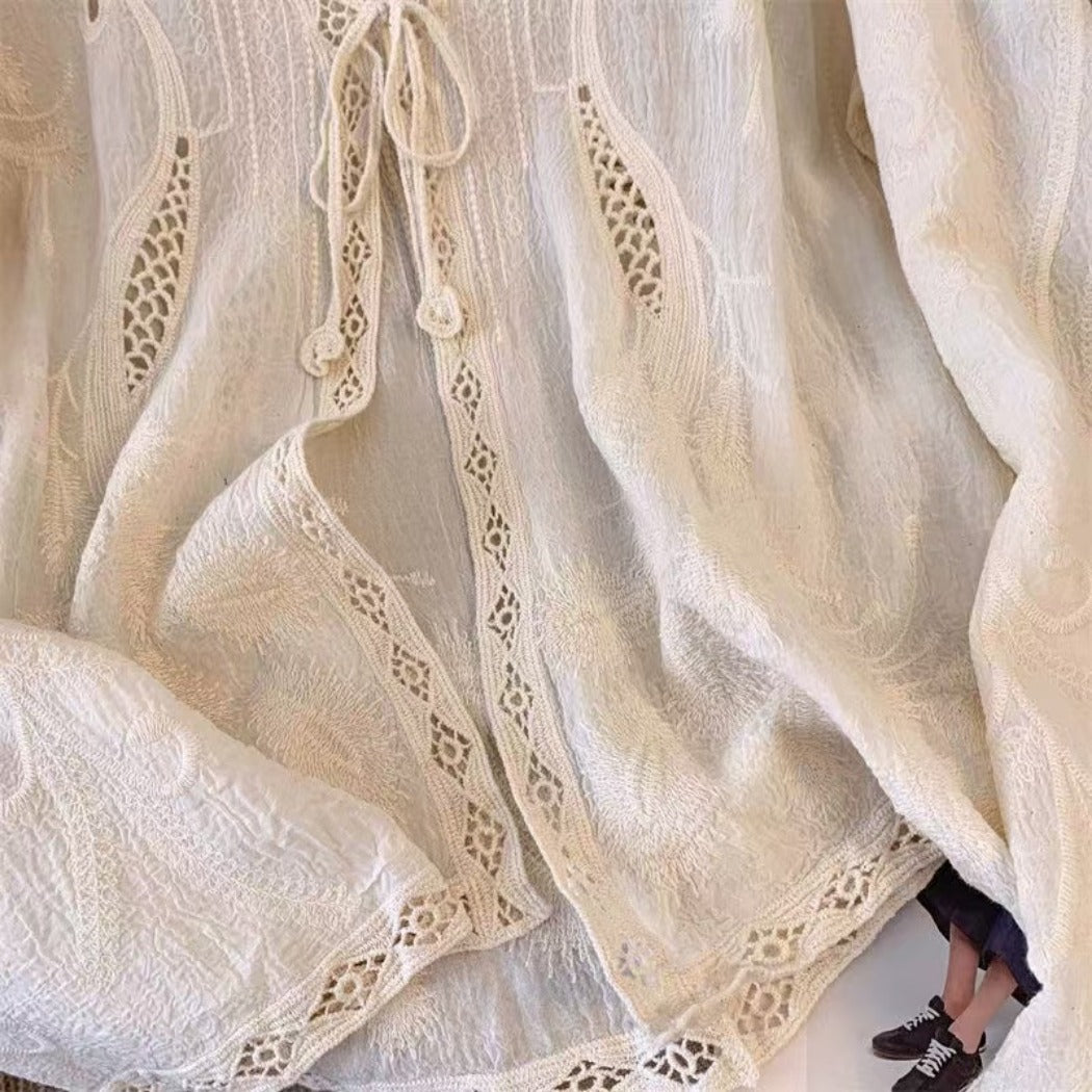 Crosa - Embroidered Lace Knit Cardigan Cover-Up