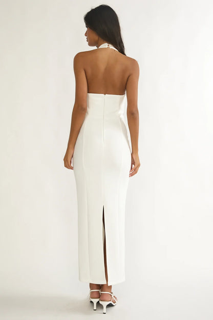 Shailyn Scoop Neck Halter Maxi Dress White