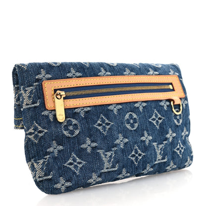 Monogram Denim Pochette Plat Clutch Blue