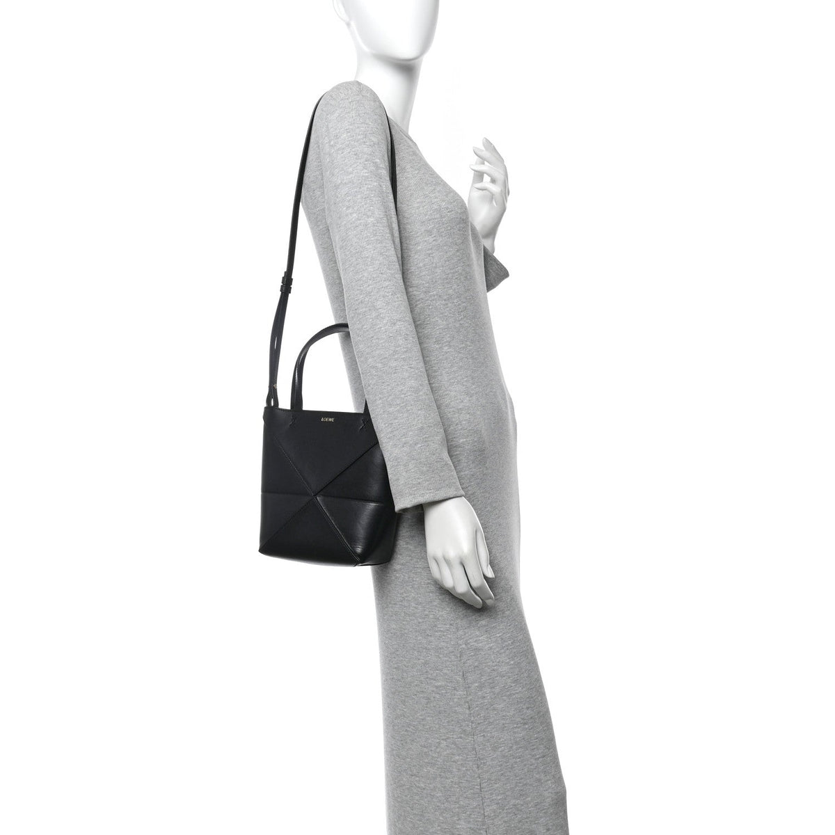 Shiny Calfskin Mini Puzzle Fold Tote Black