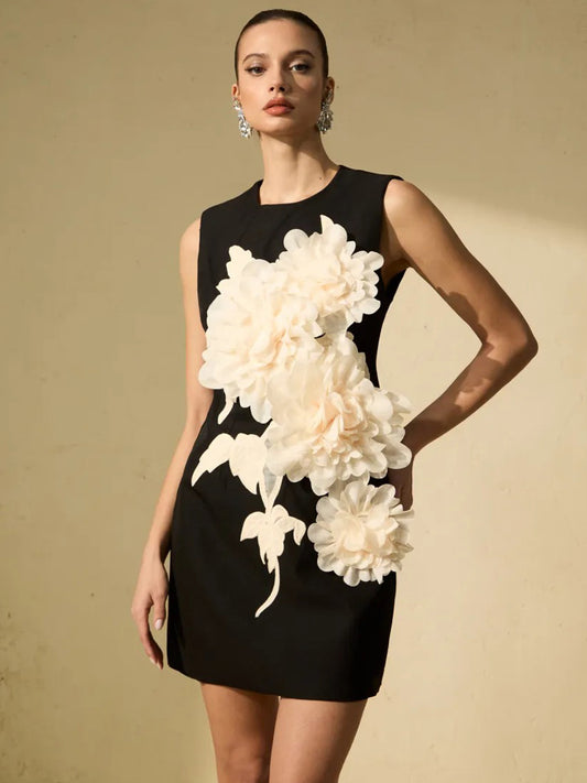 Brielle Floral Applique Sleeveless Mini Dress