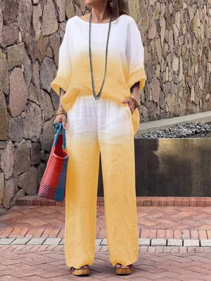 Women's Cotton and Linen Gradient Two-piece Set