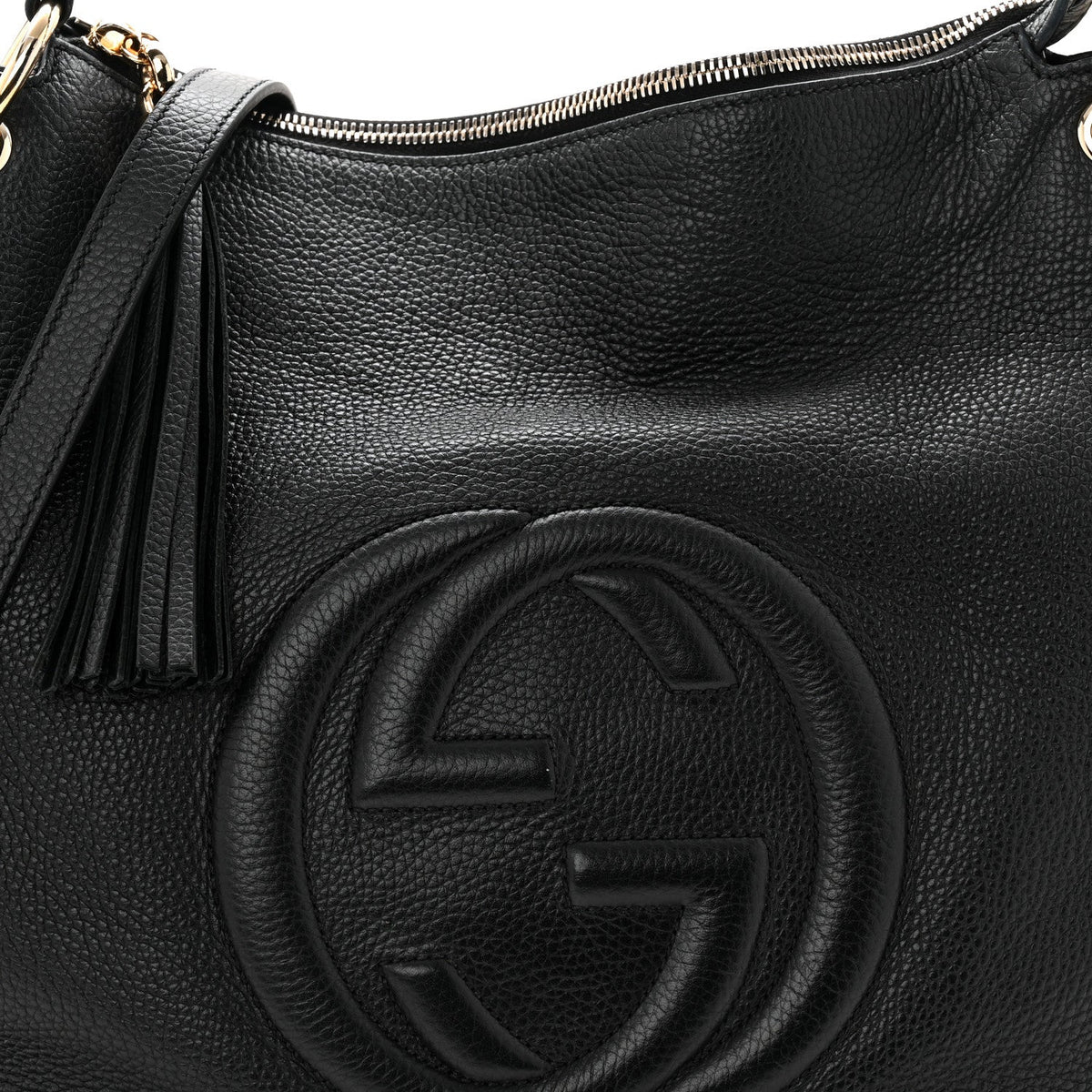 Pebbled Calfskin Large Soho Hobo Black