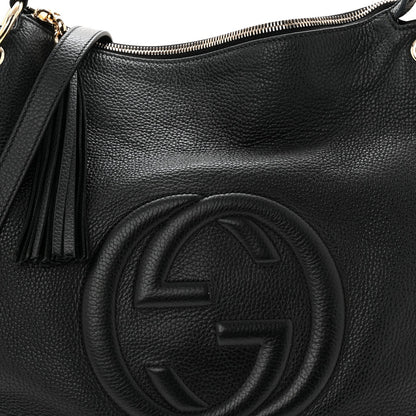Pebbled Calfskin Large Soho Hobo Black