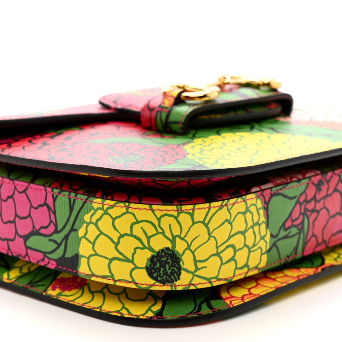 X KEN SCOTT New Shangai Calfskin Pomponica Print Horsebit 1955 Shoulder Bag Multicolor Fuxia Pompon