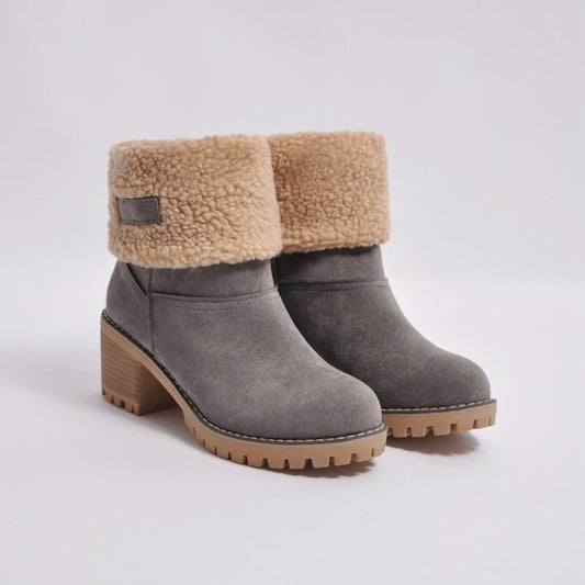 Brushed Thickness Solid Color Round Toe Flock Short Boots