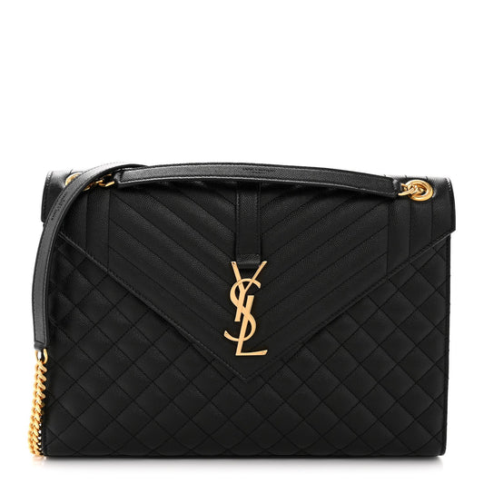 Grain De Poudre Textured Mixed Matelasse Large Triquilt Monogram Satchel Black