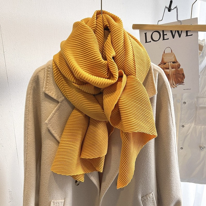 Multifunctional Solid Color Pleated Scarf