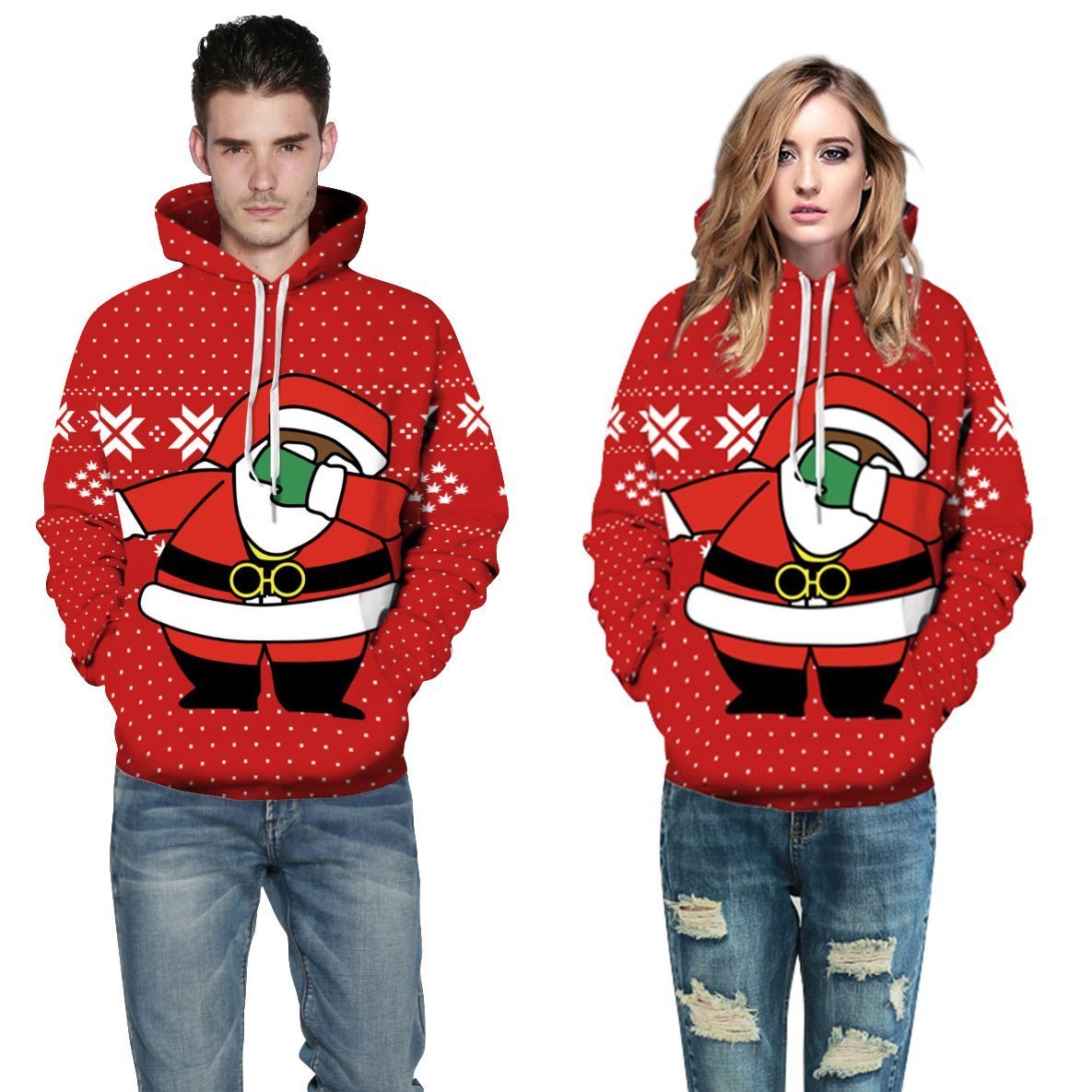 Santa Claus Pattern Street Fashion Digital Printing Couple Loose Sweater