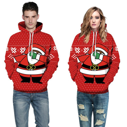 Santa Claus Pattern Street Fashion Digital Printing Couple Loose Sweater