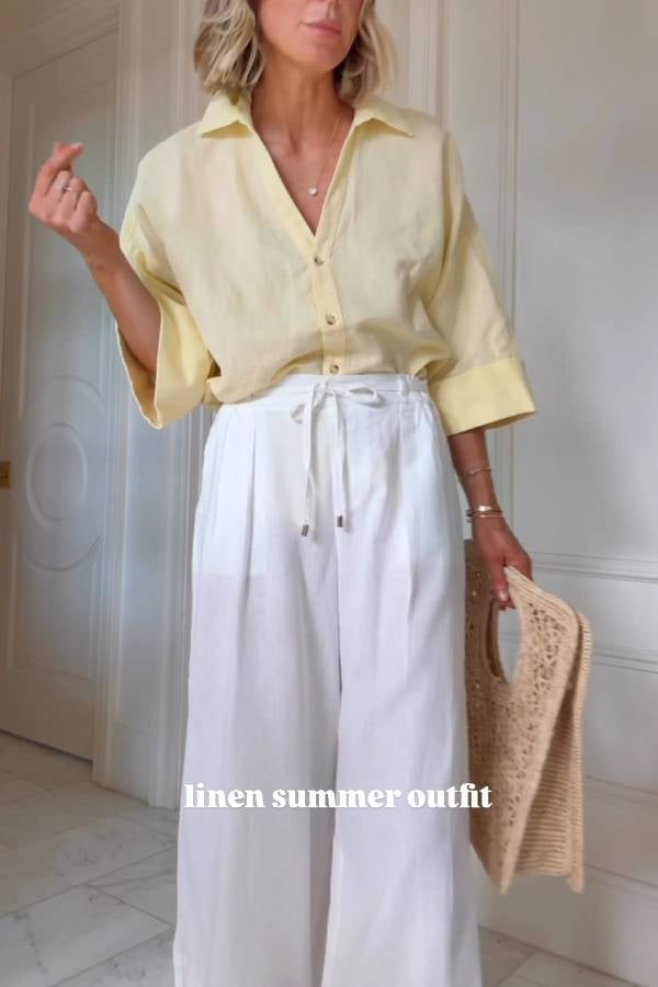 Three-quarter sleeve linen commuter shirt