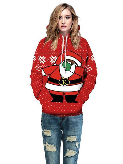 Santa Claus Pattern Street Fashion Digital Printing Couple Loose Sweater