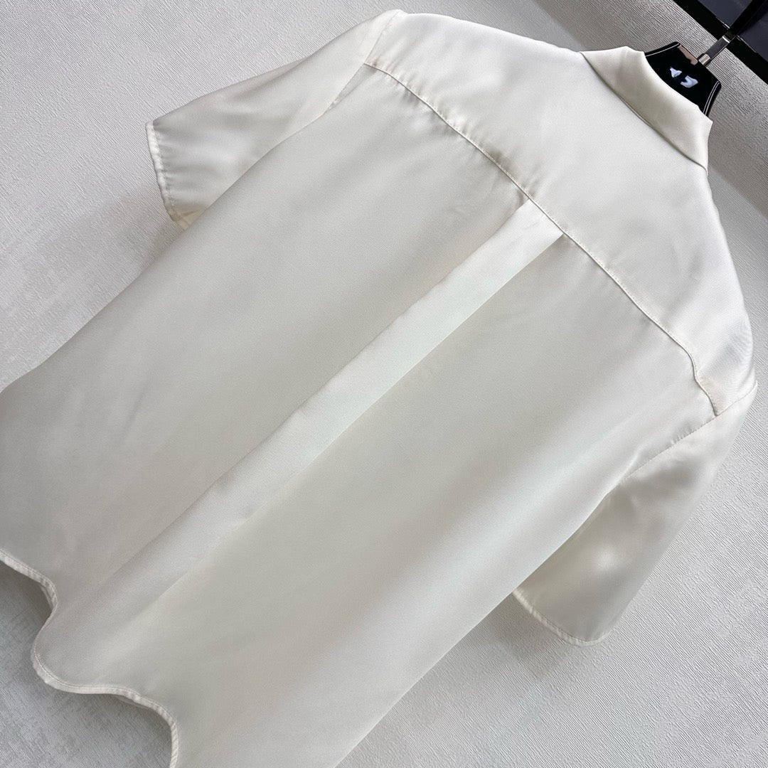 Celine Tie-neck Silk Blouse Ecru Mulberry Silk 351863
