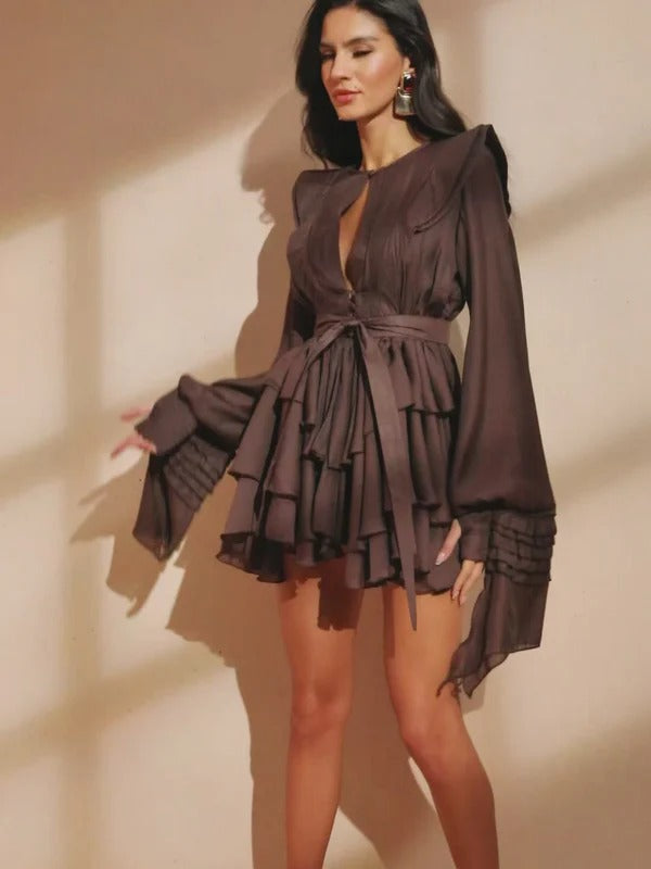 Neola Long Sleeve Ruffle Tiered Mini Dress