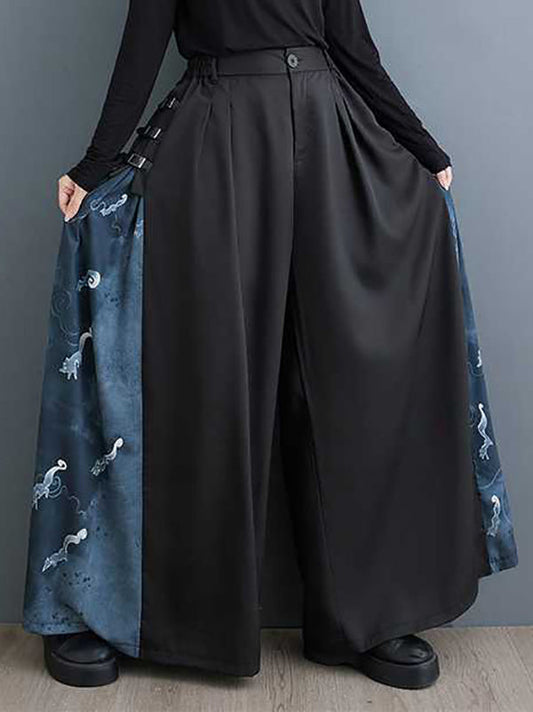 High Waisted Loose Buttoned Elasticity Pleated Pockets Split-Joint Pants Trousers