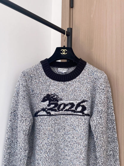Chanel 2025 Sweater Gray mix Black Wool Cashmere