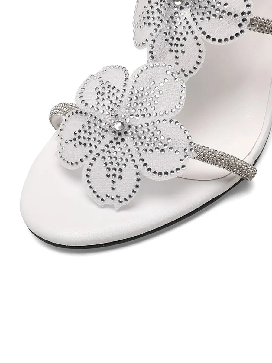 Rowena Rhinestone Floral Open-Toe High-Heel Sandals