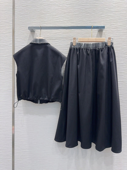 Miu SS26 Set Vest Midi Skirt Black Cotton Polyester 351262